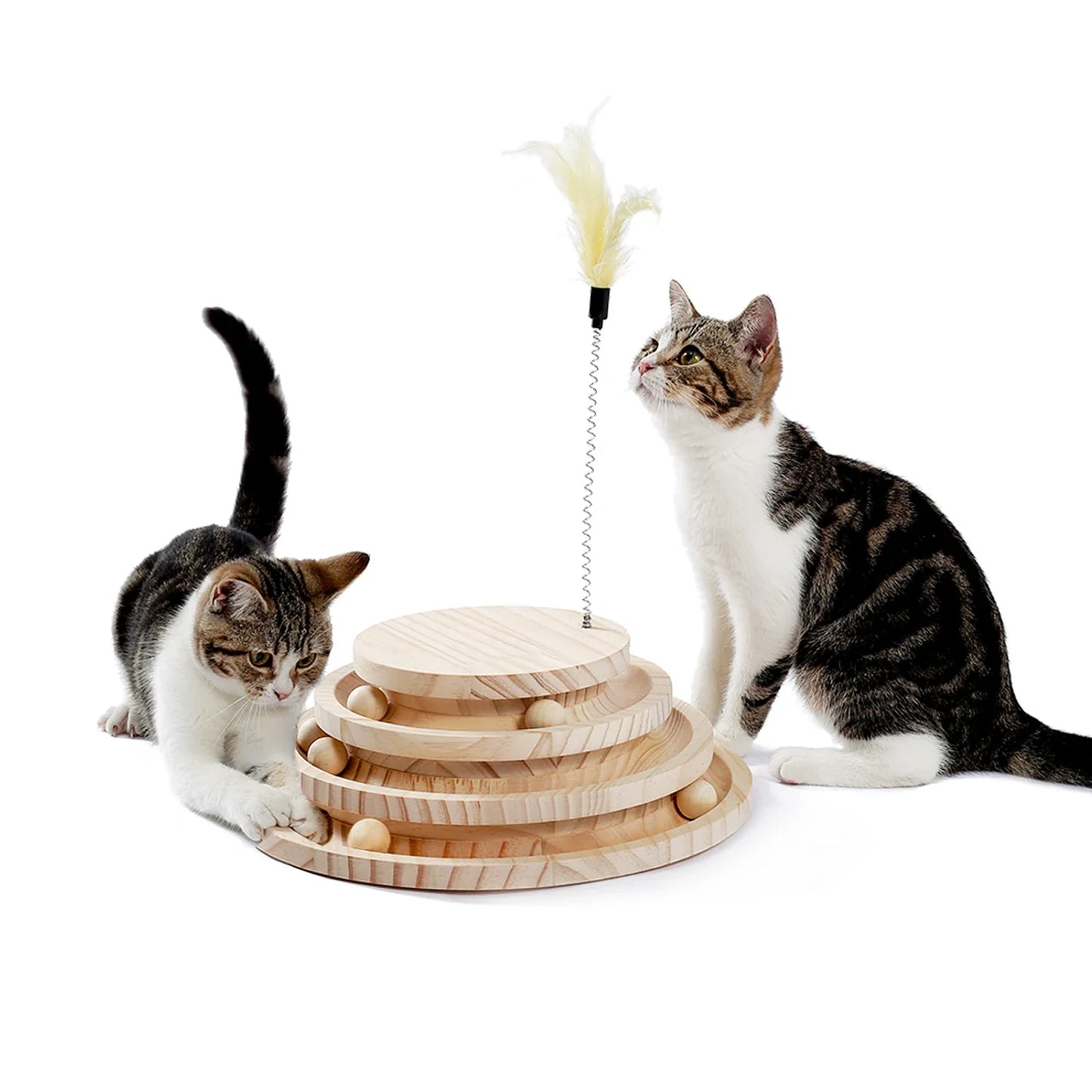 Arbre à chat en bois massif avec jeu de balles et plumeau