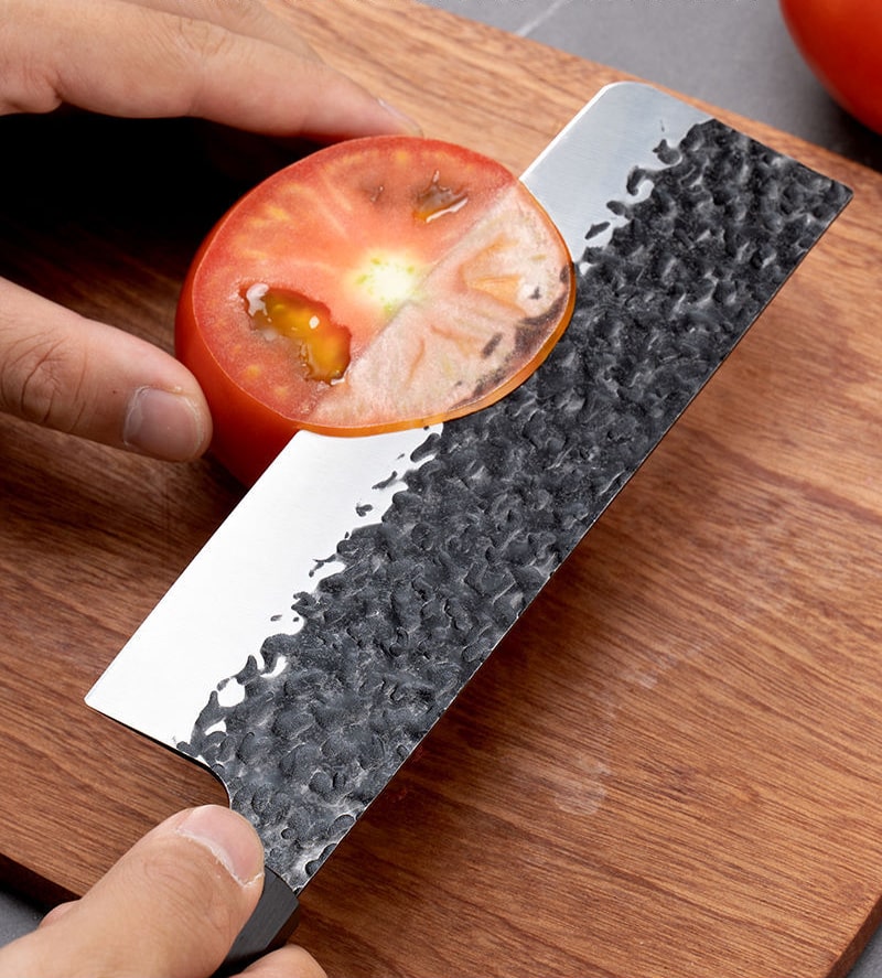 Set de trois couteaux japonais Santoku, Nakiri et Sashimi en acier damas