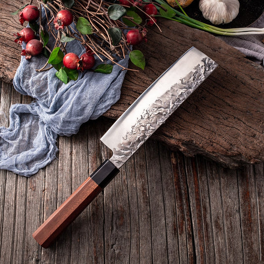 Couteau japonais Nakiri en acier Damas - Manche en bois pakka