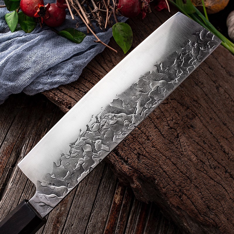 Couteau japonais Nakiri en acier Damas - Manche en bois pakka