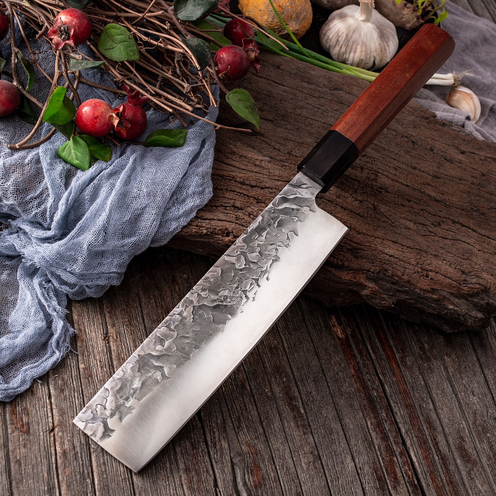 Couteau japonais Nakiri en acier Damas - Manche en bois pakka