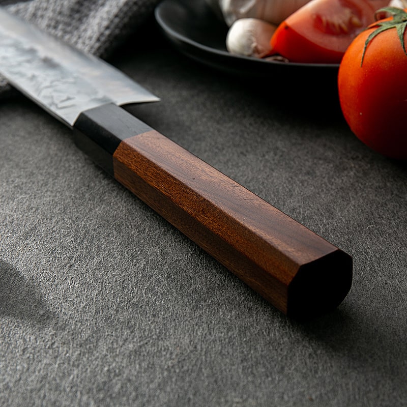 Couteau japonais Santoku en acier Damas - Manche en bois pakka