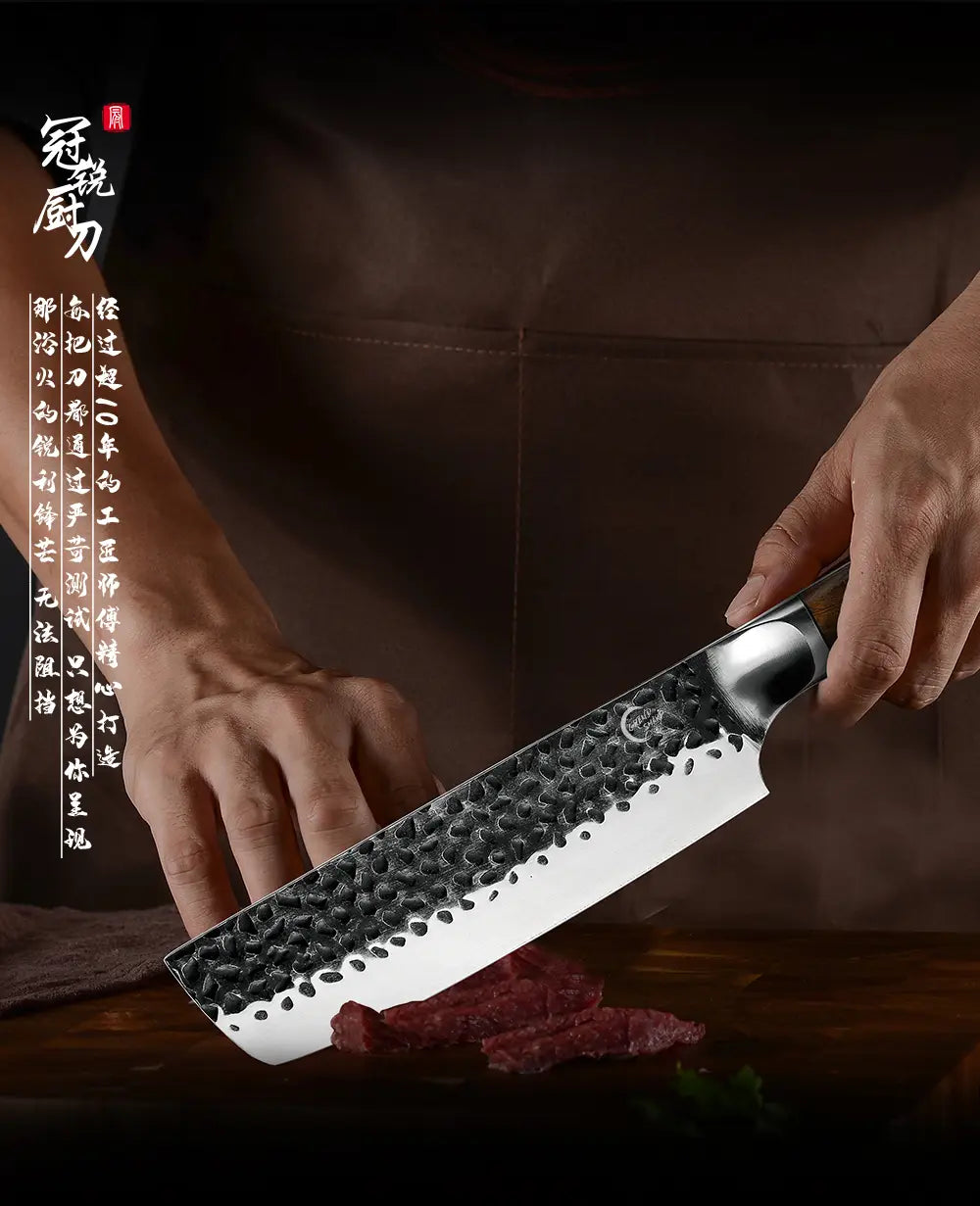Couteau japonais Nakiri en acier Damas - Manche en bois d'ébène