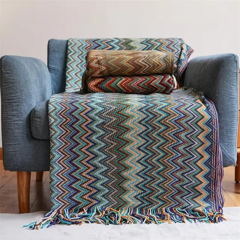 Plaid Moderne Bohème Bleu : L'Élégance et le Confort Réunis