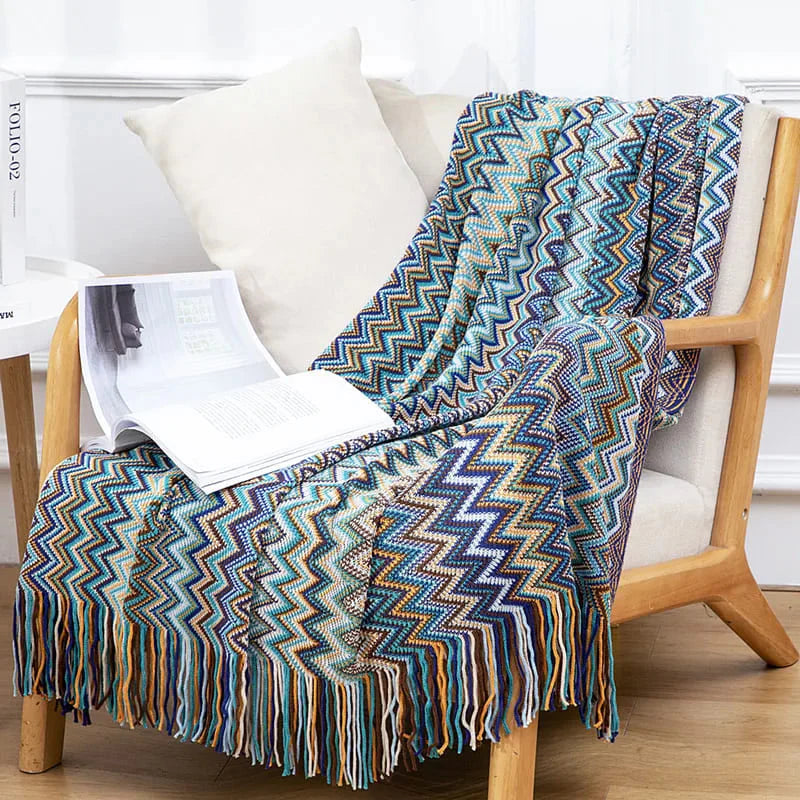 Plaid Moderne Bohème Bleu : L'Élégance et le Confort Réunis
