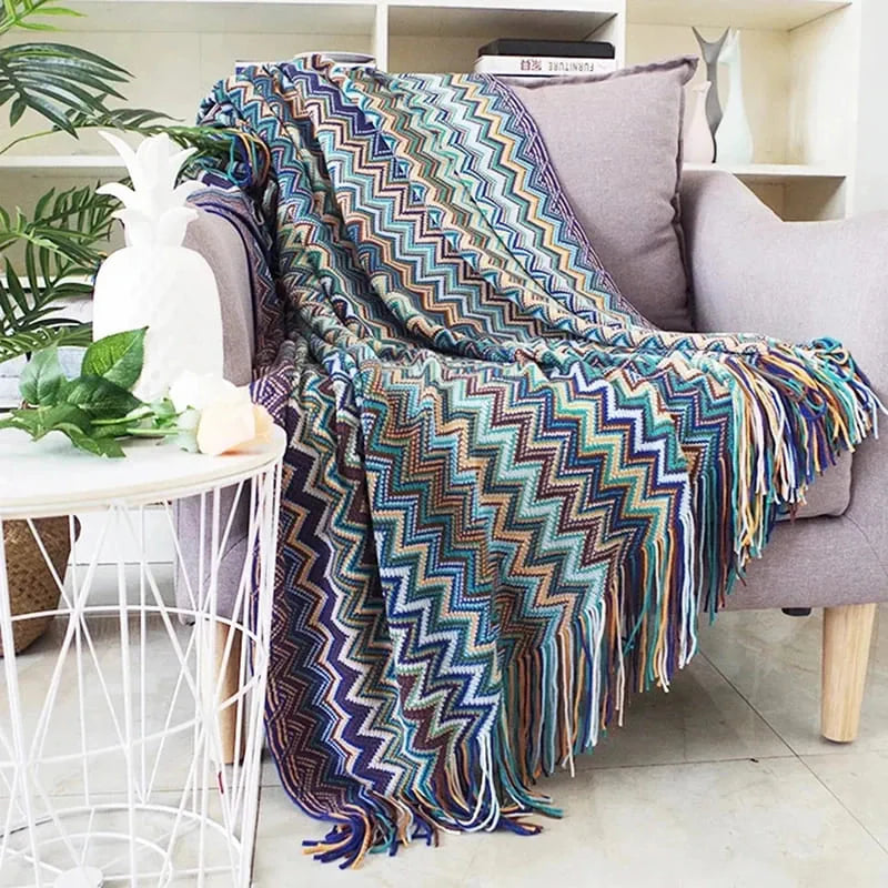 Plaid Moderne Bohème Bleu : L'Élégance et le Confort Réunis