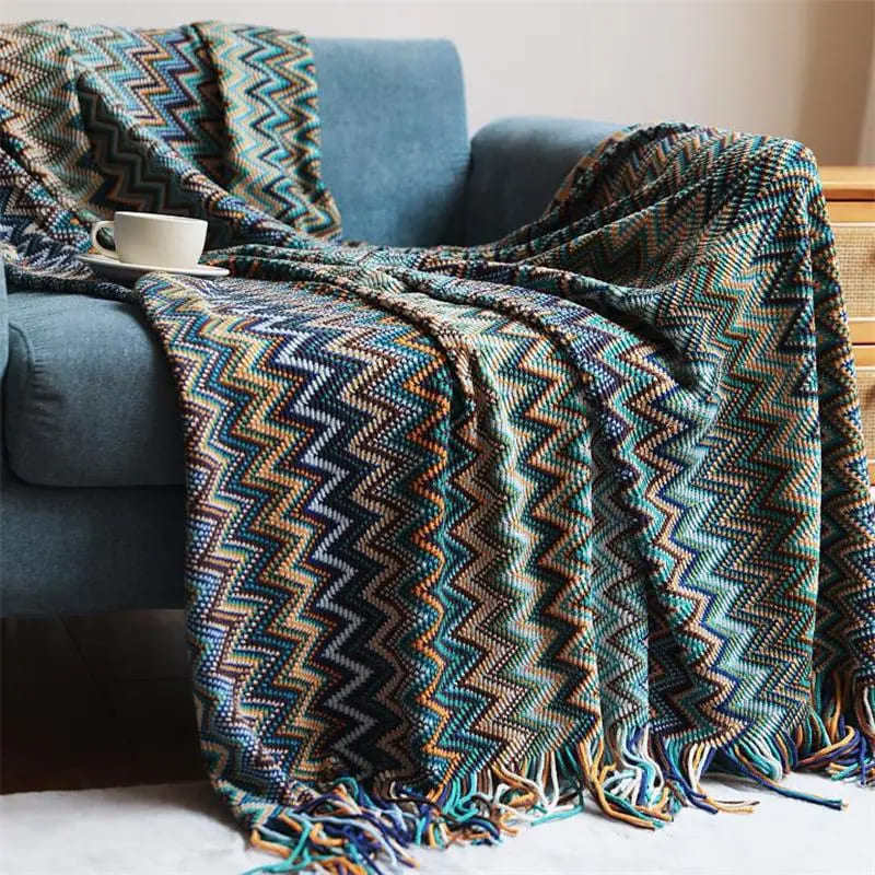 Plaid Moderne Bohème Bleu : L'Élégance et le Confort Réunis