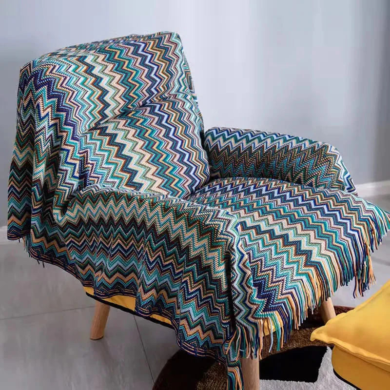 Plaid Moderne Bohème Bleu : L'Élégance et le Confort Réunis