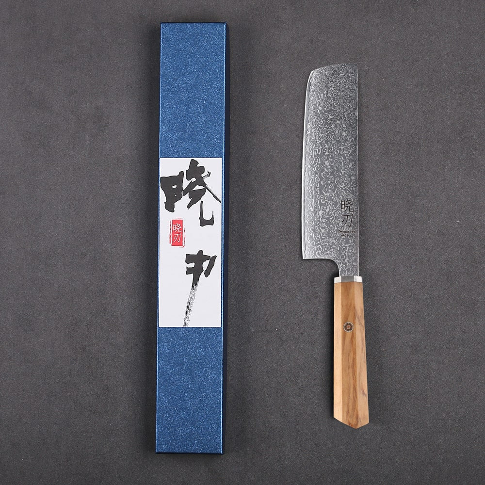 Couteau japonais Nakiri en acier Damas - Manche en bois de rose
